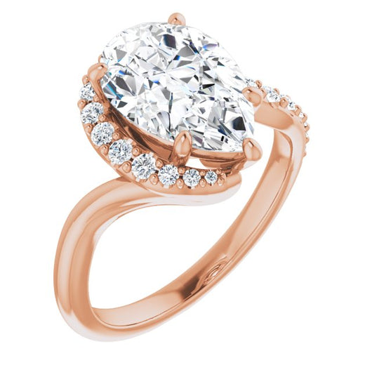 10K Rose Gold Customizable Pear Cut Design with Swooping Pavé Bypass Band