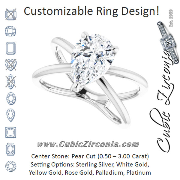 Cubic Zirconia Engagement Ring- The Bǎo (Customizable Pear Cut Solitaire with Semi-Atomic Symbol Band)