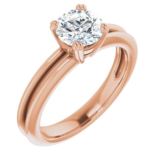 10K Rose Gold Customizable Round Cut Solitaire with Grooved Band