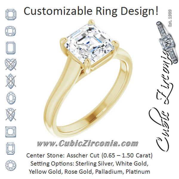 Cubic Zirconia Engagement Ring- The Jewel (Customizable Asscher Cut Cathedral-Prong Solitaire with Decorative X Trellis)