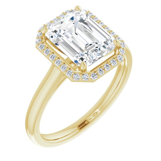 10K Yellow Gold Customizable Halo-Styled Cathedral Emerald/Radiant Cut Design