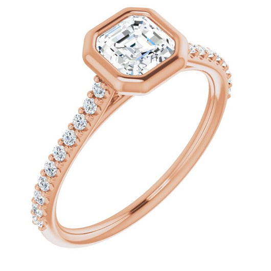 10K Rose Gold Customizable Bezel-set Asscher Cut Style with Ultra-thin Pavé-Accented Band