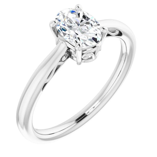 10K White Gold Customizable Oval Cut Solitaire with 'Incomplete' Decorations