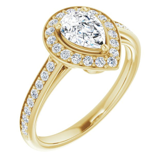 10K Yellow Gold Customizable Cathedral-raised Pear Cut Halo-and-Accented Band Design