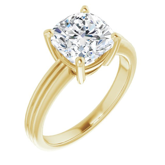 10K Yellow Gold Customizable Cushion Cut Solitaire with Double-Grooved Band