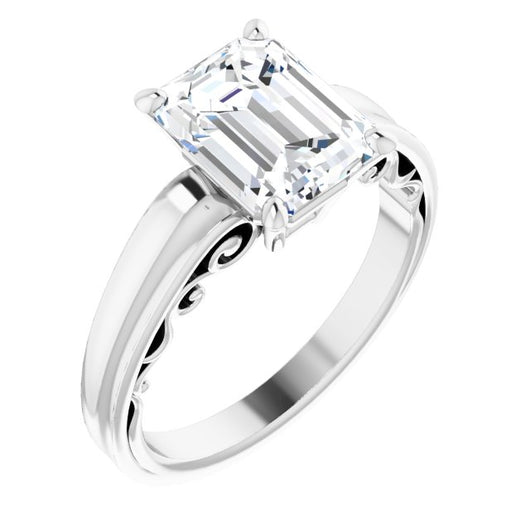 10K White Gold Customizable Emerald/Radiant Cut Solitaire