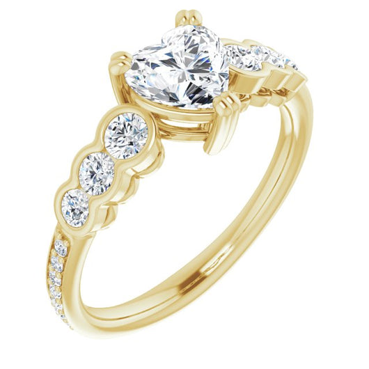 10K Yellow Gold Customizable Heart Cut 7-stone Style Enhanced with Bezel Accents and Shared Prong Band