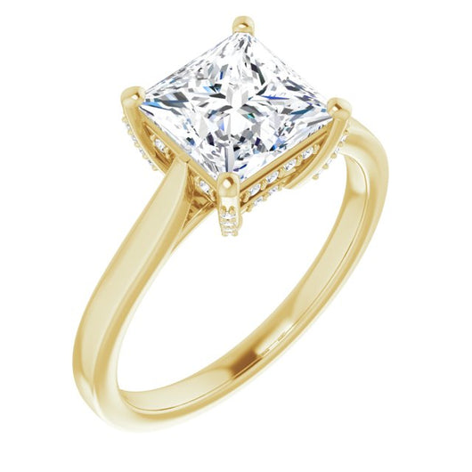 10K Yellow Gold Customizable Cathedral-Raised Princess/Square Cut Style with Prong Accents Enhancement