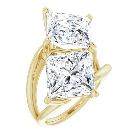 10K Yellow Gold Customizable Two Stone Double Princess/Square Cut Design with Split Bypass Band