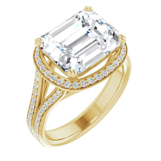 10K Yellow Gold Customizable Cathedral-set Emerald/Radiant Cut Style with Split-Pav? Band