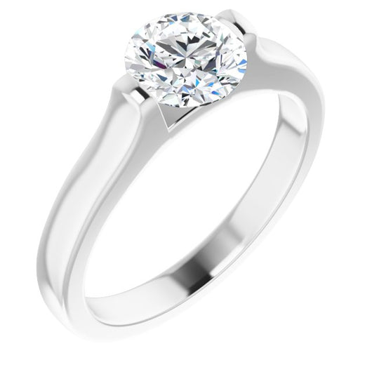 10K White Gold Customizable Bar-set Round Cut Solitaire