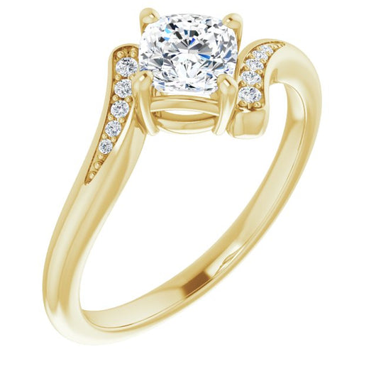 10K Yellow Gold Customizable 11-stone Cushion Cut Design with Bypass Channel Accents