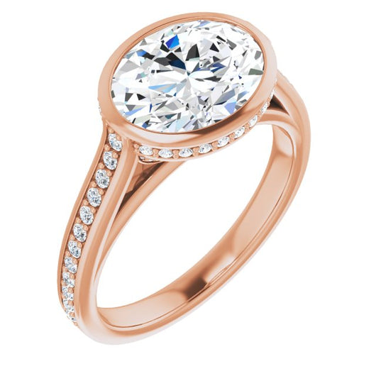 10K Rose Gold Customizable Cathedral-Bezel Oval Cut Design with Under Halo and Shared Prong Band