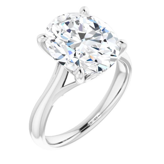 10K White Gold Customizable Oval Cut Solitaire with Decorative Prongs & Tapered Band