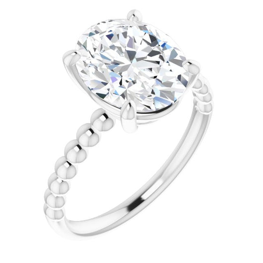 10K White Gold Customizable [[Cut] Cut Solitaire with Thin Beaded-Bubble Band