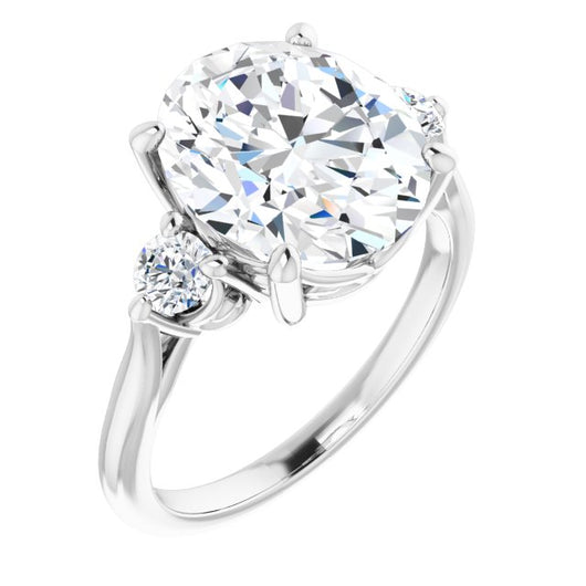 10K White Gold Customizable Three-stone Oval Cut Design with Small Round Accents and Vintage Trellis/Basket