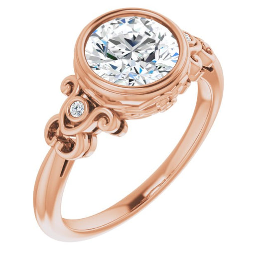 10K Rose Gold Customizable 5-stone Design with Round Cut Center and Quad Round-Bezel Accents