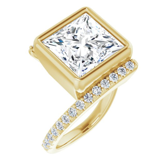 10K Yellow Gold Customizable Bezel-set Princess/Square Cut Design with Bypass Pavé Band