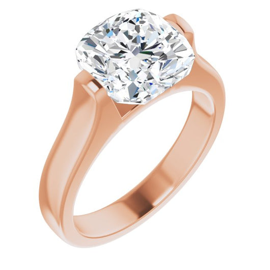 10K Rose Gold Customizable Bar-set Cushion Cut Solitaire