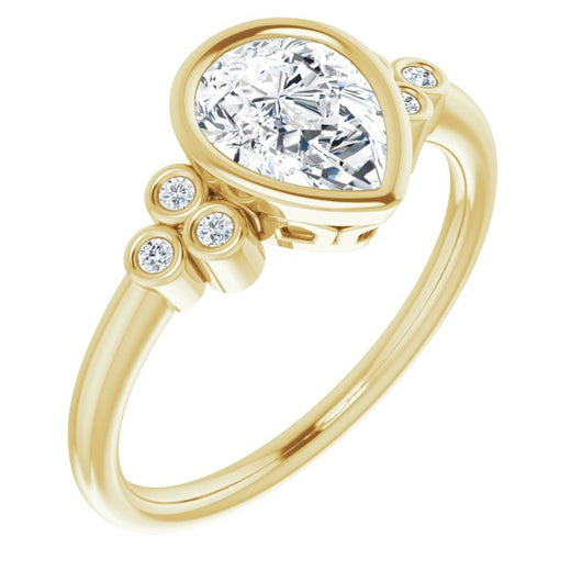 10K Yellow Gold Customizable 7-stone Pear Cut Style with Triple Round-Bezel Accent Cluster Each Side