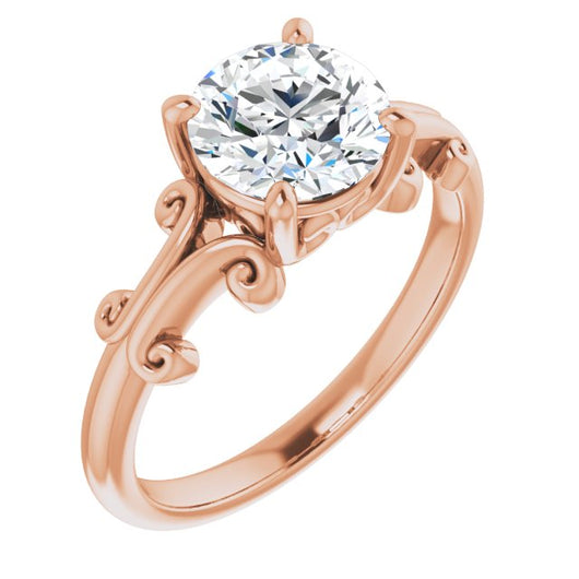 10K Rose Gold Customizable Round Cut Solitaire with Band Flourish and Decorative Trellis