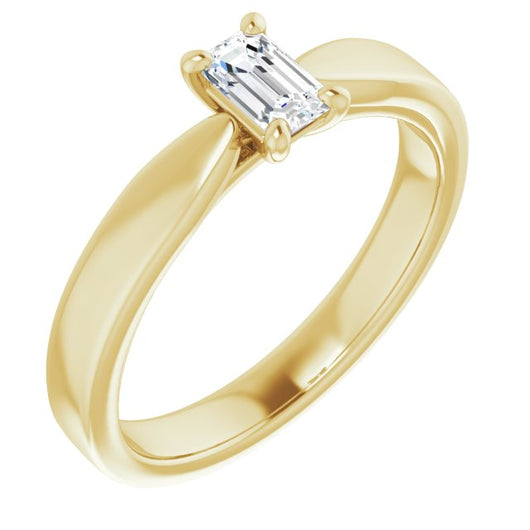 10K Yellow Gold Customizable Emerald/Radiant Cut Cathedral Solitaire with Wide Tapered Band