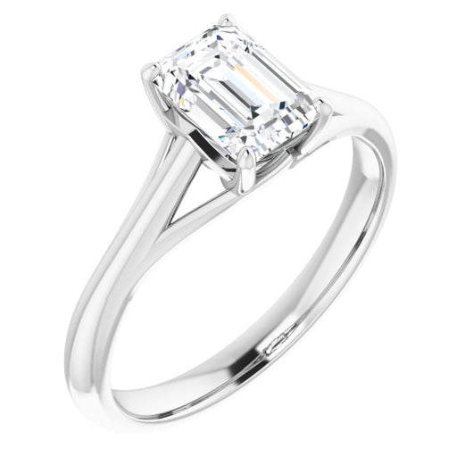 10K White Gold Customizable Emerald/Radiant Cut Solitaire with Crosshatched Prong Basket