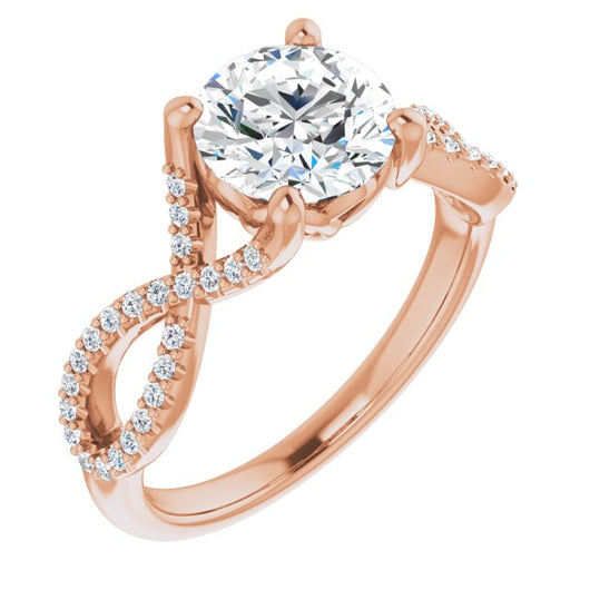 10K Rose Gold Customizable Round Cut Design with Twisting Infinity-inspired, Pavé Split Band