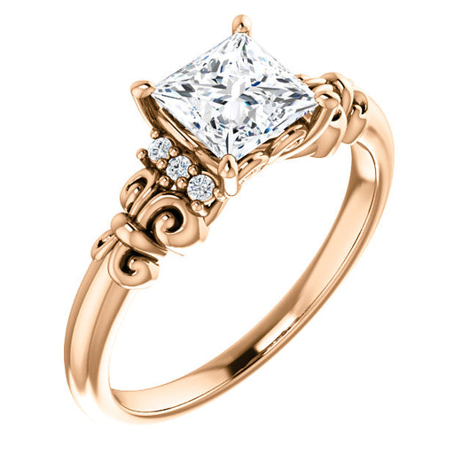 10K Rose Gold Customizable 7-stone Princess/Square Cut Design with Vertical Round-Channel Accents