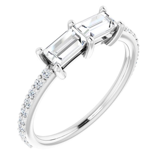 10K White Gold Customizable Enhanced 2-stone Straight Baguette Cut Design with Ultra-thin Accented Band