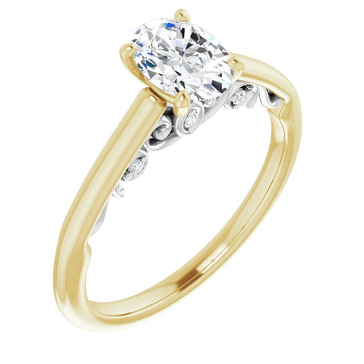 14K Yellow & White Gold Customizable Cathedral-set Oval Cut Style featuring Peekaboo Trellis Hidden Stones