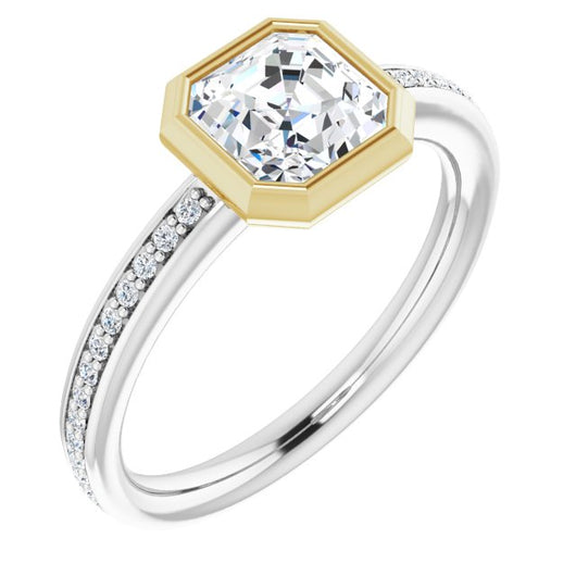 14K White & Yellow Gold Customizable Bezel-Set Asscher Cut Center with Thin Shared Prong Band