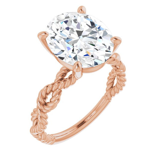 10K Rose Gold Customizable Oval Cut Solitaire with Infinity-inspired Twisting-Rope Split Band