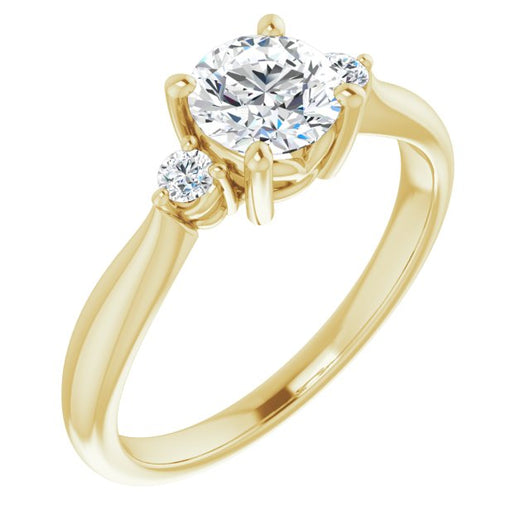 10K Yellow Gold Customizable 3-stone Round Cut Design with Twin Petite Round Accents