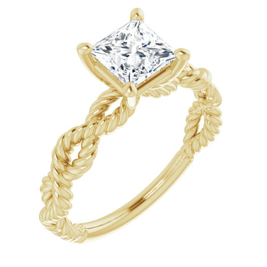 10K Yellow Gold Customizable Princess/Square Cut Solitaire with Infinity-inspired Twisting-Rope Split Band