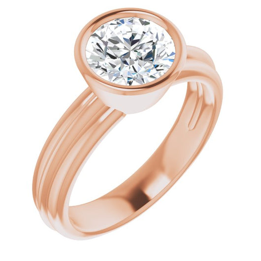 10K Rose Gold Customizable Bezel-set Round Cut Solitaire with Grooved Band