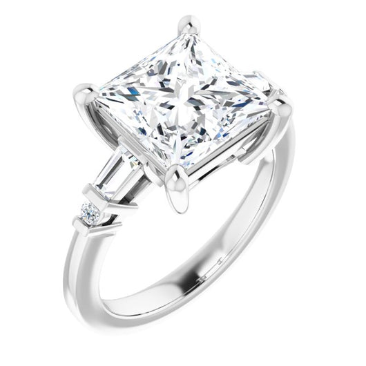 10K White Gold Customizable 5-stone Baguette+Round-Accented Princess/Square Cut Design)