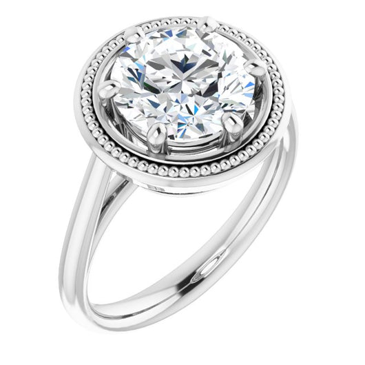 10K White Gold Customizable Round Cut Solitaire with Metallic Drops Halo Lookalike