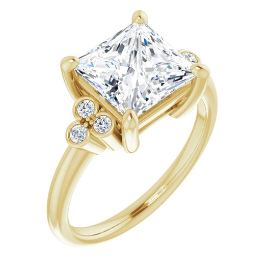 10K Yellow Gold Customizable 7-stone Princess/Square Cut Center with Round-Bezel Side Stones