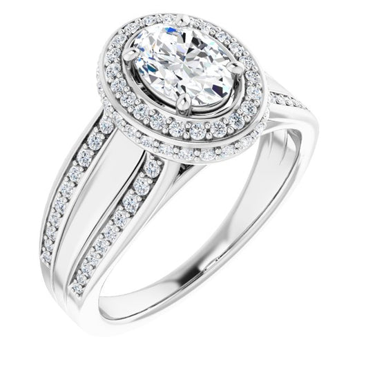 10K White Gold Customizable Halo-style Oval Cut with Under-halo & Ultra-wide Band