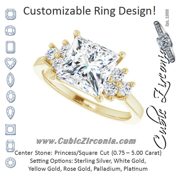 Cubic Zirconia Engagement Ring- The Gwendolyn (Customizable Princess/Square Cut 7-stone Prong-Set Design)