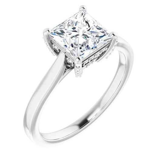 10K White Gold Customizable Cathedral-Raised Princess/Square Cut Style with Prong Accents Enhancement