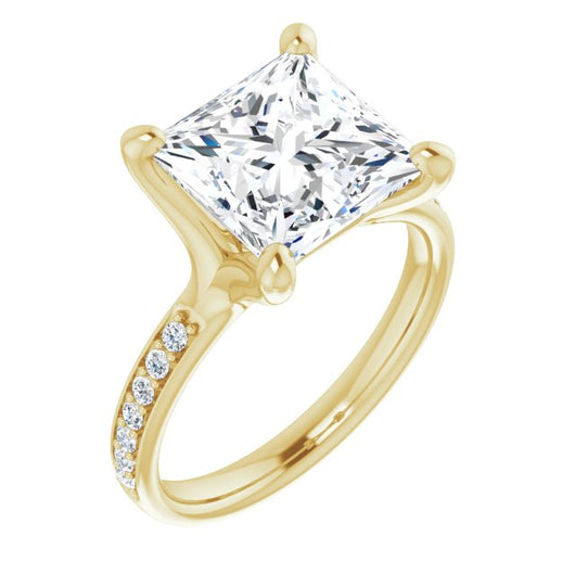 10K Yellow Gold Customizable Heavy Prong-Set Princess/Square Cut Style with Round Cut Band Accents