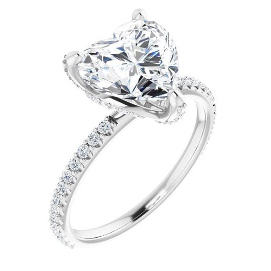 10K White Gold Customizable Heart Cut Design with Round-Accented Band, Micropav? Under-Halo and Decorative Prong Accents)