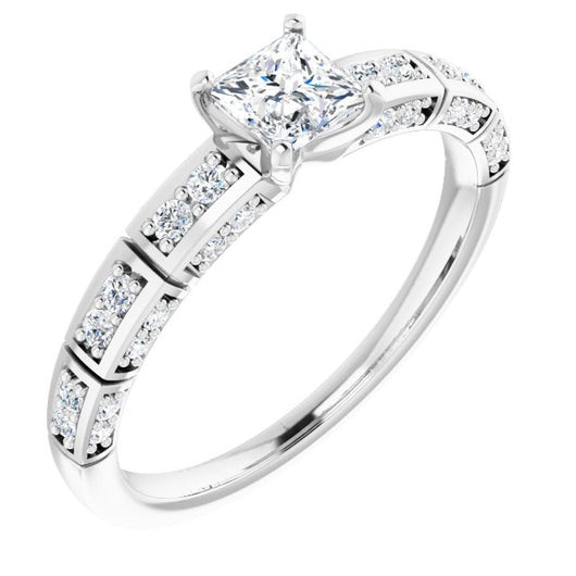 10K White Gold Customizable Princess/Square Cut Style with Three-sided, Segmented Shared Prong Band