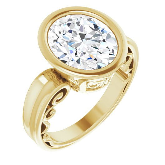 10K Yellow Gold Customizable Bezel-set Oval Cut Solitaire with Wide 3-sided Band