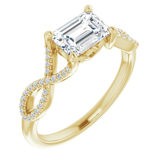 10K Yellow Gold Customizable Emerald/Radiant Cut Design with Twisting Infinity-inspired, Pavé Split Band