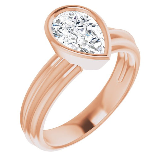 10K Rose Gold Customizable Bezel-set Pear Cut Solitaire with Grooved Band