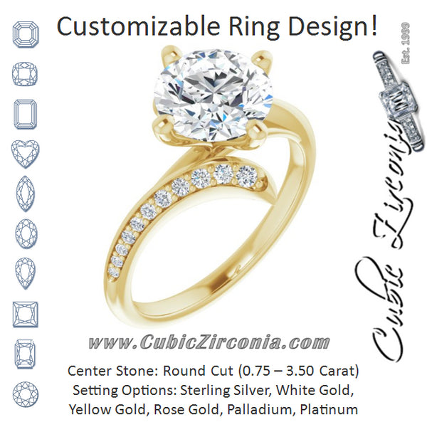 Cubic Zirconia Engagement Ring- The Cassy Anya (Customizable Round Cut Style with Artisan Bypass and Shared Prong Band)