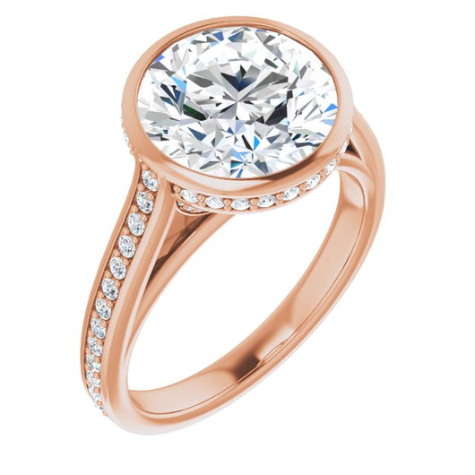 10K Rose Gold Customizable Cathedral-Bezel Round Cut Design with Under Halo and Shared Prong Band